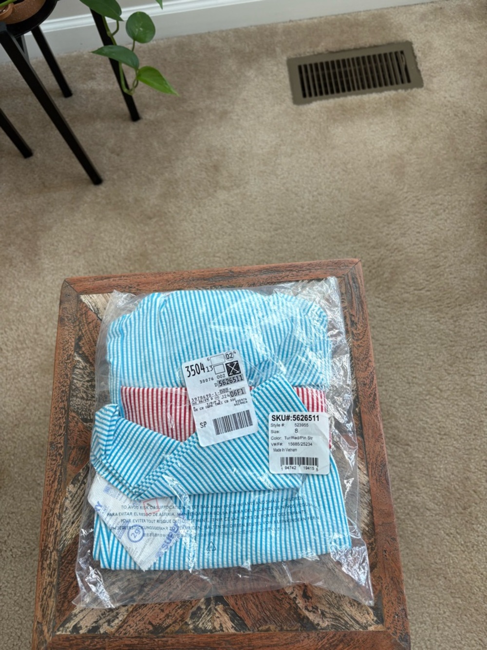 Lands End Tur/Red/Pin Stripe Tankini Top & Tummy Control Swim Skirt Size 8 - Picture 5 of 5